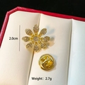 Macro detail of sunflower brooch pin with gold alloy and crystals, 2.0cm diameter view - C025-White Flower