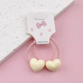Élastiques à cheveux roses avec pendentifs cœur en résine beige pour femmes et filles - Blanc Cassé (1 Paire)