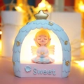Cute blue angel night light with golden crown and Sweet base for bedside decor - Night Light / Holding Flowers Blue