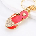 Pink rhinestone flip-flop slipper keychain with golden base and lobster clasp - Dark Pink Heart Flip-flop