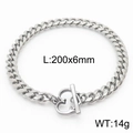 Bracciale a catena cubana in acciaio argento con chiusura a cuore e larghezza 6mm - Catena Cubana Larga 6mm (KB165888-ZZ)