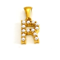 Titanium steel necklace with letter R pendant and white pearl inlay in golden finish - Letter R