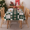 Mantel navideño verde y beige con copos de nieve y motivos de pan de jengibre - 135x100CM / Cuadros Verdes Blancos Navidad