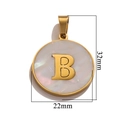 Detail view of a 32mm gold stainless steel letter B pendant with shell inlay detail - Gold B