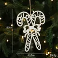 White glitter double candy cane Christmas ornament with bow, 15.5cm festive tree decor - White Crossed Candy Canes