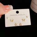 Three-piece gold-plated S925 silver stud earring set with heart, butterfly, and star shapes - Gold-Star Butterfly Set (83#)