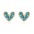 Exquisite 18K gold plated copper heart stud earrings with five blue turquoise stones - Blue