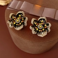 Orange Yellow Gem Full Zirconia Flower Stud Earrings (13#)