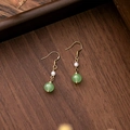 Retro style beaded earrings with gold hooks and green round faux jade stones - E5799/Gold Hook Green Bead