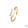 18K gold-plated beaded open ring featuring a rectangular emerald-cut clear zircon stone - White Square / Adjustable Open