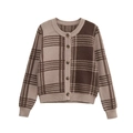Chaqueta de punto vintage con estampado de cuadros marrones y botones retro clásicos - S / Cuadros Marrones