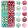 DIY jewelry kit with colorful gradient glass beads in a 10-grid transparent storage box - Mixed 13 Green & Red approx 200pcs
