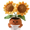 Handmade crochet sunflower potted plant with Thank You For Helping Me Grow sign - Gradient Double-head Sunflower