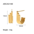 Three-layer U-shaped titanium steel gold earrings with detailed 1.6cm by 0.6cm dimensions - Gold Geometric Triple Layer U-Shaped Style (JDE202180)