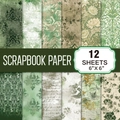 Green vintage scrapbook paper set with 12 floral pattern sheets for DIY crafts 6x6 inch - Vintage Green Series (G038)