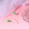 Elegant S925 silver hook earrings with sparkling green disco ball crystal pendants - Matcha Green