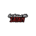 Metal badge pin featuring 'Get Behind Me SATAN' text in red and white on black background - Satan Slogan Design (QHXZ2320)
