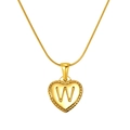 Minimalist gold heart necklace with letter W pendant and beaded edge detail - Heart Letter W (S-P151-W)