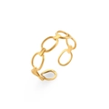 Macro shot of gold hollow staircase link ring with polished interlocking chain design - Hollow Round Chain Open Ring