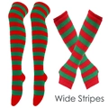 St. Patrick's Day green and red wide striped knee high socks and fingerless glove set - Red Green Wide Striped Socks and Gloves