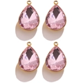Set of four pink teardrop crystal pendants with gold metal edges for DIY jewelry making - Teardrop / Pink