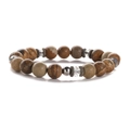 Elastic beaded bracelet with natural brown stone, black beads, and crystal spacers - Jasper