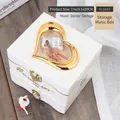 Detailed white heart-window music box featuring a violin model and ballet dancer figurine - White Square Jewelry Box with Dancing Girl
