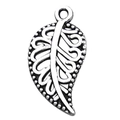 Silver leaf alloy pendant with filigree hollow design and beaded edges for DIY jewelry - 1Pc Leaf 9x17mm