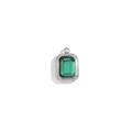 Square silver-plated stainless steel pendant with emerald green stepped-cut gemstone - May (Emerald Green) / Steel