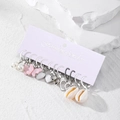 Set of seven silver hoop earrings with pink butterfly and white pearl charms - 7 Pairs Set-Silver Pearl Butterfly Shell