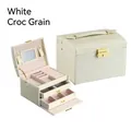 Portagioie bianco a tre livelli in pelle a coccodrillo con manico e chiusura dorata - 17*12*12.5cm / Bianco Sporco