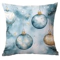 Vierkante kussensloop met blauwe en gouden kerstballen, aquarel dennen- en sneeuwpatroon - CRD513-4 / Blauw Goud Kerstbal