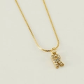Gold stainless steel necklace with sparkling rhinestone letter R pendant on thin chain - Letter R (With Chain)