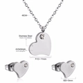 Polished stainless steel heart necklace and stud earrings set with crystal detail - Silver (SE223002S)