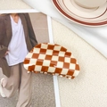 Brown and white checkerboard pattern acetate hair claw clip with a glossy finish - 8.5cm / Coffee & Beige Checkerboard