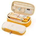 Detail of a yellow canvas pencil case showing multi-layer design and storage compartments - Canvas Yellow