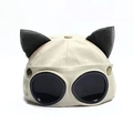 Aviator style baseball cap in off-white with cat ears and decorative goggles - Adult M (56-58cm) / Cat Ears Goggles Style / Beige