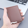 Slim dark brown pebble leather card holder for men with manual stitching and metallic detail - Basic Style / Brown
