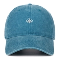 Washed blue cotton baseball cap with white bee embroidery and retro distressed texture - Lake Blue