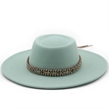 Close-up of mint green wool felt fedora hat featuring an ethnic woven decorative band - M (56-58cm) / Mint Green