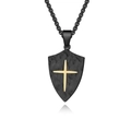 Collana scudo retrò da uomo con trama martellata e ciondolo a croce dorata - Solo ciondolo / Nero