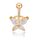 Piercing ombelico a farfalla dorata con ali intarsiate in zirconi scintillanti - Stile A Farfalla / Oro