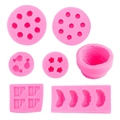 Pink silicone mold set for fondant fruit shapes like raspberry, pineapple and orange - 7-piece Set / Pink