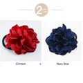 2PCS set of floral fabric hair scrunchies in bright red and navy blue silk texture - Navy Blue + Red (2PCS Set)