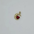 Detailed view of gold crescent moon pendant with red heart gemstone and zircon inlay - Gold Base - Red Zirconia