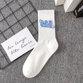 White cotton athletic crew socks featuring blue and pink GRB graffiti lettering - Unisex (35-44) / 9 Series Style 07 (GRB)