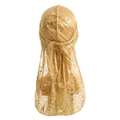 Detail of golden silky durag featuring floral rose patterns and long tail design - One Size / Beige Gold