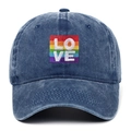 Distressed navy blue baseball cap with rainbow LOVE heart embroidery on front - One Size / Navy Blue