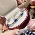 Vintage silver bracelet featuring square blue spinels and zircons in a red jewelry box - Silver Blue Artificial Corundum Square (16+5cm)