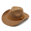 Classico cappello da cowboy in feltro di lana marrone con fascia in finta pelle - Cachi